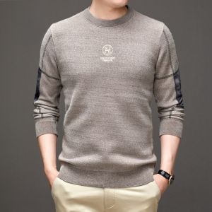ROMON | Lormen Mens Knitted Sweater Fleece Lined Thickened Round Neck Base Shirt Winter Fashion Casual Loose Fit Long Sleeve Top