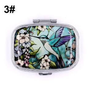 Small Sealed Metal Pill Container with Animal Design – Dual Compartment Travel Pill Organizer Decorative Medicine Storage Box