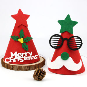 หมวกสักหลาดสำหรับปาร์ตี้การ์ตูนหมวกคริสต์มาสขนาด17*12ซม. ของตกแต่งวันหยุดหมวกผ้าใยสังเคราะห์กราฟฟิตี้ผ้า DIY แบบไม่ถักทอ