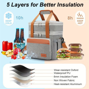 Double-Layer Lunch Bag Crossbody Large Capacity With Insulated Rice Bag Outdoor Picnic Waterproof Ice Bag Insulated Bag