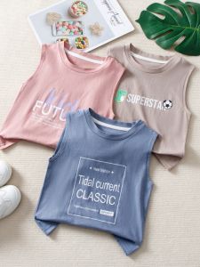 Summer Childrens Multi-Color Cartoon round Neck Sleeveless Cotton Outer Wear Boys Baby Base Letters Wide Shoulder Casual Vest Lot