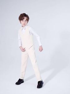 4pcs Americana Suit For Kids Boys 2-14Years Formal Suit Gentleman Suits Jacket Blazer Pants Attire Set Tuxedo Suit Baptismal Set British Fashion Party Wedding Outfit and Piano Performance