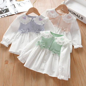 Áo Sơ Mi Dài Tay Phong Cách Hàn Quốc Cho Bé Gái Mùa Xuân Thu Đa Năng Thời Trang Ngoài Trời Thoải Mái Vải Cotton Kẻ Caro Cổ Tròn