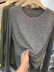 Áo Thun Nữ Tay Dài Màu Đen Mùa Xuân Thu Đông Cỡ Lớn Rộng Rãi Cổ Tròn Màu Trắng Áo Lót Cơ Bản