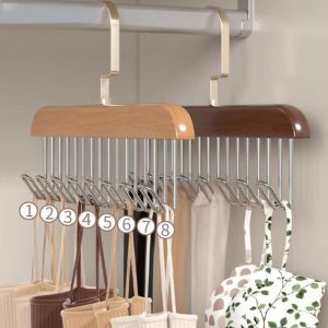 Wood Hanger with 8 Hooks Clothes Hanger Multifunctional  Suitable for Sling Underwear Necktie Bags Storage Hanging Holder Household Dormitory Drying Hanger