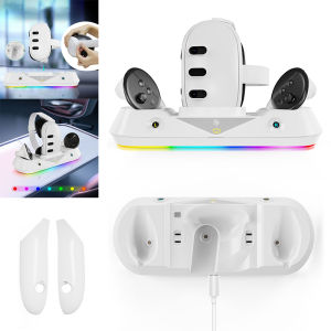 แท่นชาร์จหูฟัง VR คอนโทรลเลอร์แท่นชาร์จชั้นวางหลอดไฟพลังงานแสงอาทิตย์แบตเตอรี่2*1800MAh สำหรับ Meta Quest 3