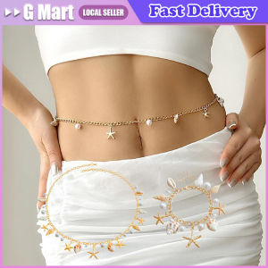 Bohemian Beach Waist Chain Shell Starfish Body Chain Jewelry Imitation Pearl Multilayer Womens shell Bracelet Necklace Summer Bohemian Waist Chain Sea Star Starfish Shell Pendant Shell Waist Link Hollow Out Beach Bikini Body Chain for Women