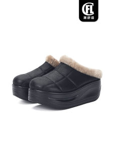 Pure Wool Womens Snow Boots FLOWCY Half Slippers Buckle Clog Shoes Warm Cozy Winter Footwear Leather Woolen Upgraded Slippers