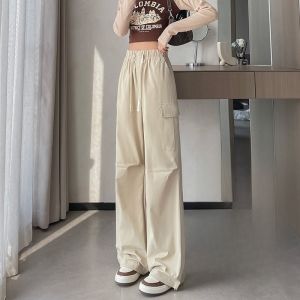 LANGPIN | กางเกงทำงานทรงหลวมเอวสูงสำหรับผู้หญิง กางเกงขายาวทรงหลวมสไตล์อเมริกันย้อนยุค 2024 กางเกงขายาวทรงสลิมฟิตสำหรับฤดูใบไม้ผลิและฤดูใบไม้ร่วง