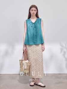GULILI | Summer Linen Outfit Set V-neck Vest and Polka Dot Skirt