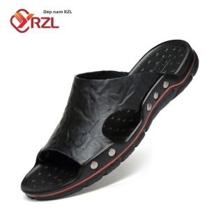 YRZL Dép Da Nam Cổ Điển Dép Mùa Hè Da PU Mềm Nhẹ EVA Trượt Slip-On Giày Dép Thông Thường Cho Nam