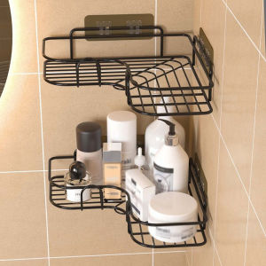 1PC Non-Perforated Metal Triangle Storage Rack Wall Mounted for Bathroom Toilet Shower Area Washbasin Organization