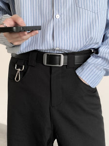 New Stylish Adjustable No-Hole PU Leather Belt Silver Buckle Simple Day Word Buckle Jeans Belt Fashionable Belt for Men And Women