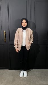 Jaket Sweater Comfy Baseball Wanita Korean Style Terbaru Motif Diamond
