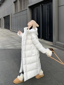 Soft Long Over-Knee down Jacket with Hood by Beloved Jin Gentle Atmosphere Knee-Length Zipper Coat for plus Size Women