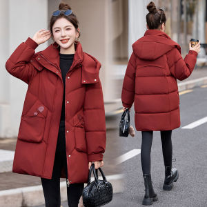 แจ็คเก็ตขนเป็ดพิมพ์ลายฤดูหนาวสำหรับผู้หญิง ทรงตรง ขนเป็ดสีขาว หนา ทรงหลวม ปกขนสัตว์ ซิป ขนสัตว์ ขนเป็ด ขนสัตว์