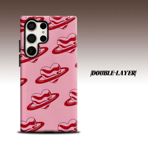 Striped Planet Heart For Samsung Galaxy S26 S25 S24 A56 A36 Dual Layer Luxury Fashion Full Lens Protective Case