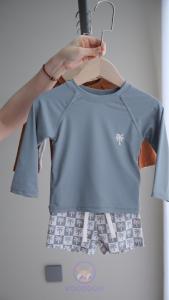 Boys Swimsuit 2-Piece Long-Sleeve Rash Guard Swim Trunks Set UPF 50+ Sun Protection Bathing Suits