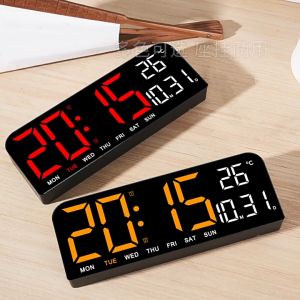 9 Inch Large Digital Wall Clock Temperature Date Week Timing Countdown Light-sensing Table Clock Alarm 12/24H LED