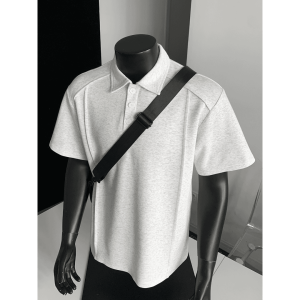 Black Polo Shirt Collared Short Sleeve Mens Summer Space Cotton Shoulder T-Shirt Cleanfit Vintage Style Top for Teens