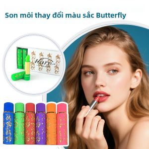 Bộ 6 Son Môi Màu Bướm Thermochromic Dưỡng Ẩm Lâu Trôi Phong Cách Thời Trang Son Kẻ Viền Môi