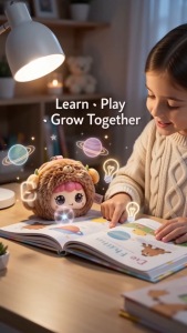 Capybara plush toy with AI companion features. Long-term memory voice cloning multi-role switching emotional chat expressive emotion eyes encyclopedia Q&A emotion tracking growth journaling.