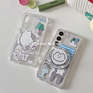 เคสโทรศัพท์รูปแมว Adorable Cat Doodle Illustration ดูดซับแม่เหล็ก ป้องกันการตกหล่น ใส่ได้ทุกขนาด Samsung S23 Ultra S24 S25 Ultra S22 plus