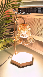 JIOR LED Melting Wax Lamp Retro Style valentines gift Solid Wood +Aluminum Alloy Candle Warming Lamp Dimmable Candle Melt Heater Aromatherapy Atmosphere Lamp with Light Bulb for Room Office Restaurant Study Room,etc.