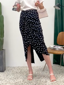 MANMI | Elegant Black Slimming Polka Dot Pleated Design Skirt