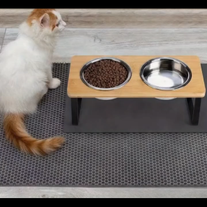 LDECO Elevated Double Bowl Pet Feeder with Stainless Steel Bowls And Placemat for Cats & Dogs