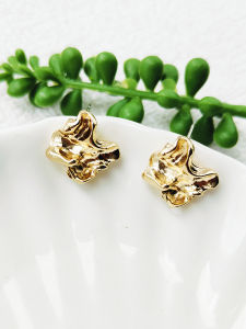 Fashionable Metal Folded Texture Rock Block Earrings Irregular Simple Ear Jewelry Alloy Geometric Hoop Earrings for Women