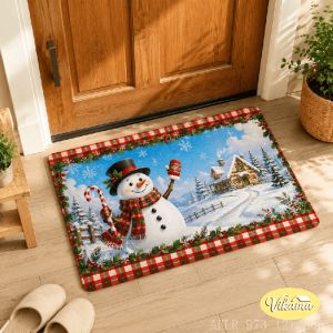 VIKAMA Christmas Snowman Rug Anti-Slip Water-Absorbing Entrance Hall Door Mat Bathroom Floor Mat Home Decoration