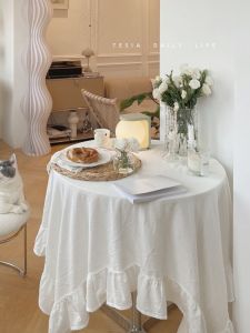 Bàn Tròn Trắng Phong Cách Bắc Âu Bằng Vải Lanh Cotton Viền Hoa Viền Hoa Bàn Trà Trang Trí Bàn Trang Trí Đồ Ăn