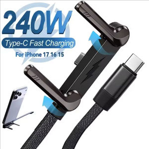 240W Type-C Cable Braided Data Transfer Fast Charging Foldable Phone Holder Stand Data Cable For iPhone 15-17
