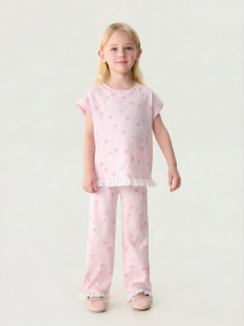 Marc&Janie | Sweet Pink Lace Ruffles Short Sleeve Outfit Set