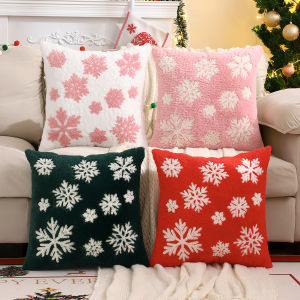 1 PC Christmas Throw Pillow Cover Plush Embroidery Snowflake Christmas Decoration Living Room