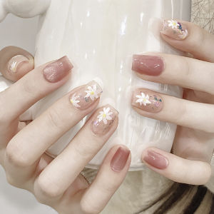 Daisy Summer Handmade Wearable Nail Art Simple Hand-Painted Petal Cute Short Nail Art Elegant Soft Color Series Any Skin Type