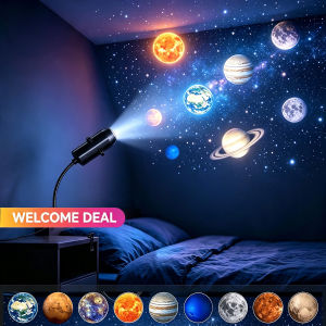 USB Starry Sky Projector Lamp 360° Rotatable Flexible Hose Planet Galaxy Projection Light with 17/12 Pcs Film Slides Bedroom