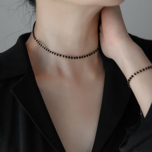 New 2024 Black Crystal Necklace for Women Gentle Elegant Simple Design Non-Fading Luxury Clavicle Chain Fashion Jewelry Accessory