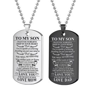 To My Son Inspirational Necklace Black Silver Color Stainless Steel Dog Tag Pendants Necklaces