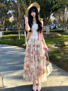 CHANGTONG | Gentle & Sweet Style Pink Floral Three-Piece Set Spring