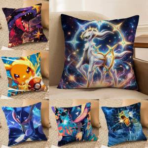 Bandai | Pokemon Mega Evolution Anime Plush Pillow Cover Soft Short Plush Cushion Cover For Sofa Bedroom Home Decor Gift