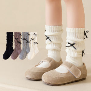 Long Girls Socks Solid Color Kids Long Sock Girls Student Pile-up Socks Bow Warm Grils Stocking For 1-12 Year