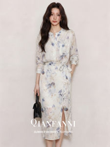 QFN | Đầm Dài In Họa Tiết Chiffon Phong Cách Pháp Thanh Lịch Giúp Gầy