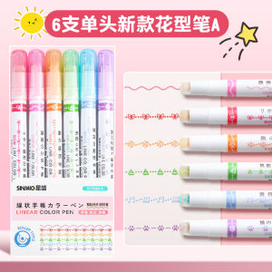 Floral Outline Wave Highlighter Pen Set Marking Pens Curved Line Fluorescent Pen for Students Travel Journaling Six Colors
