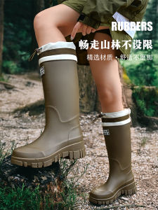 New 2025 Womens Rain Boots Anti-Slip Thick Bottom Outdoor Camping Long Tube Waterproof Rubber Shoes High Tube Fashion Fleece Version