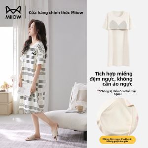 Áo ngủ nữ MiiOW vải cotton tay ngắn in sọc có đệm ngực - mùa hè 2025