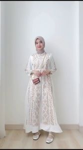 GAMIS PUTIH CALAMARY DRESS CERUTI MIX BORDIR MEWAH WANITA MUSLIMAH /GAMIS LEBARAN TERBARU
