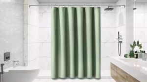 SRUE Elegant Waffle Texture Waterproof Shower Curtain with Metal Hooks Washable Quick-Dry Bathroom Partition Curtain