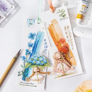 1pack/3pack Material Decorative Inked Botanical Flower Background Flower Watercolor Strip PET Stickers Vintage Stationery